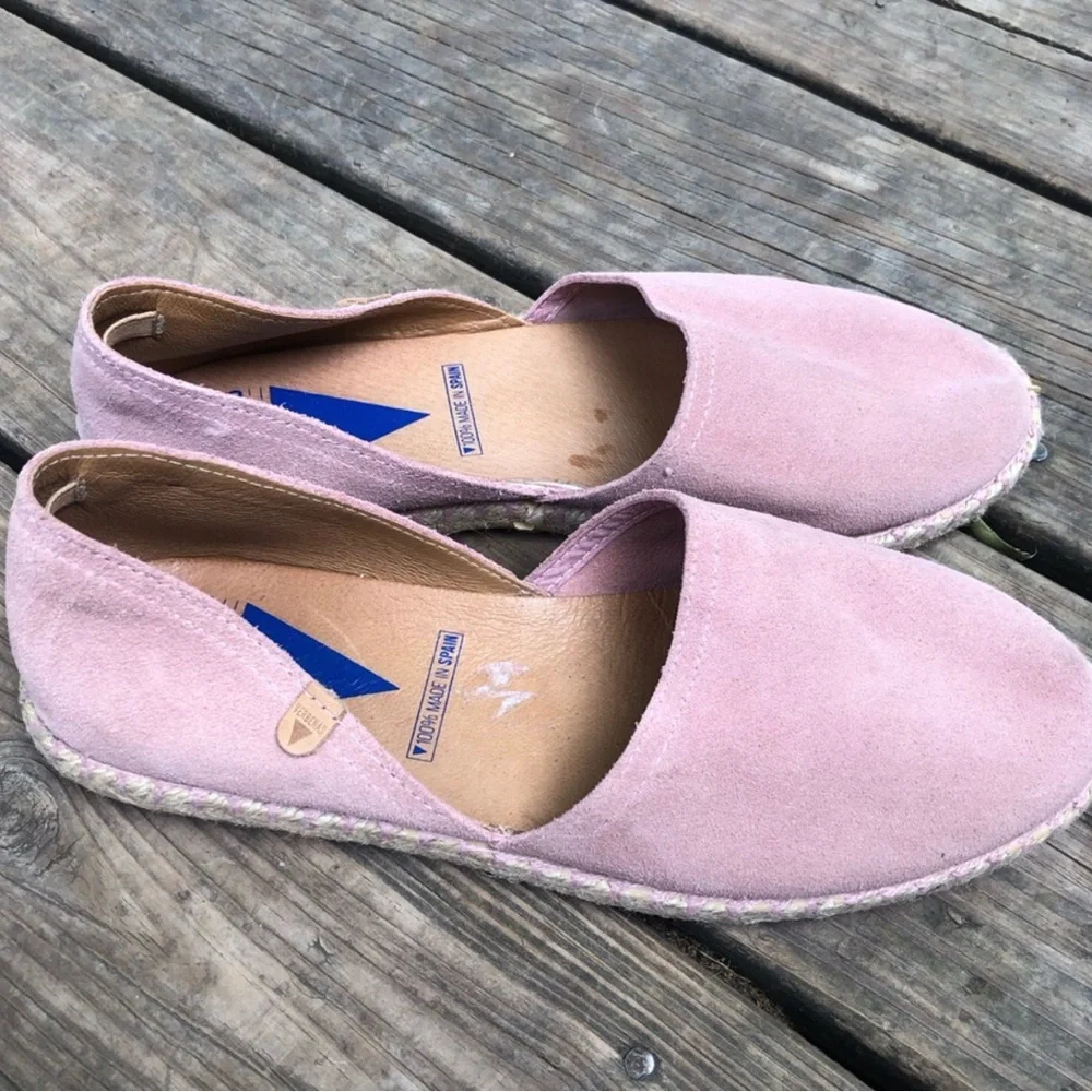 Verbenas Pink Leather Espadrille Flats. Size 38.